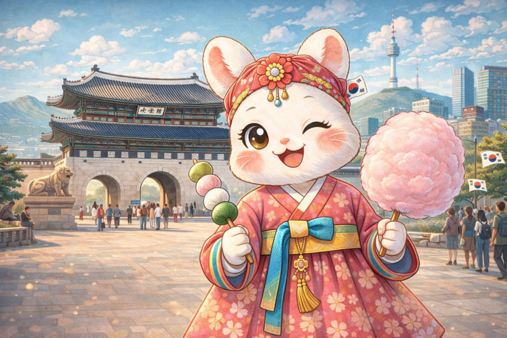 ぴょんちゃんが韓国旅行で楽しそうにしている画像