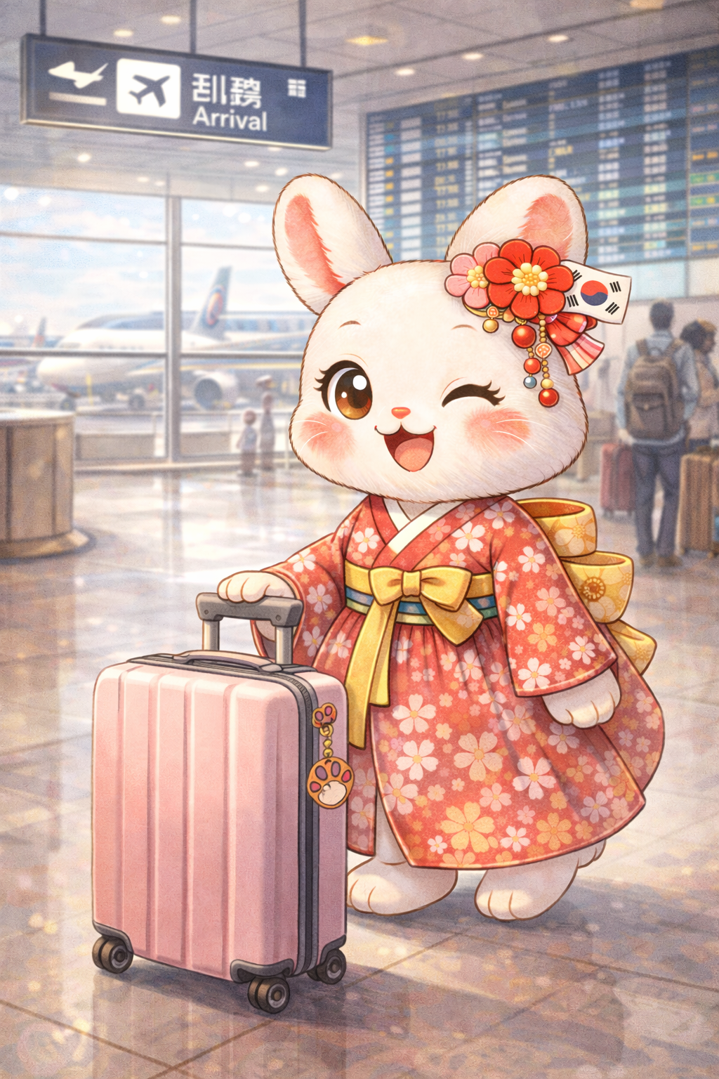 スーツケースを持つぴょんちゃんの画像